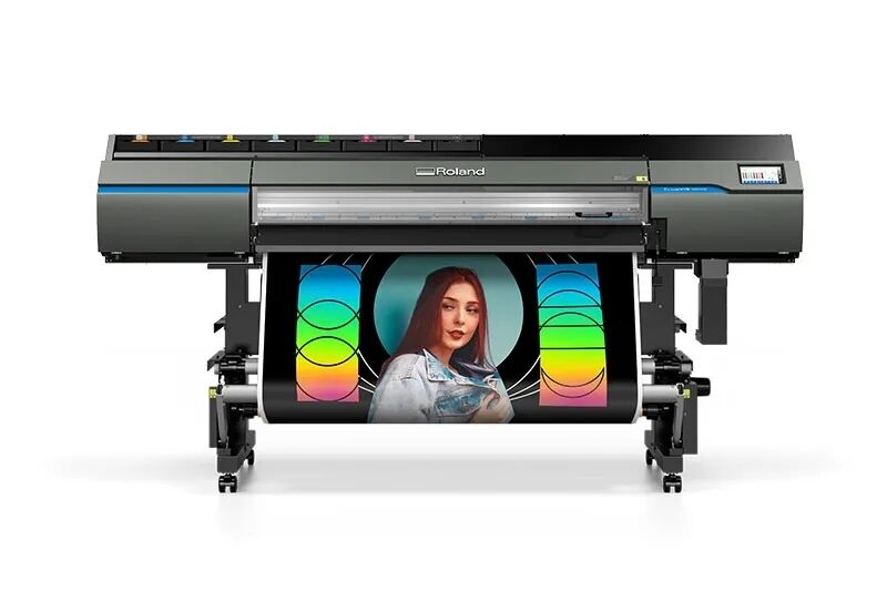 Roland TrueVIS VG3 Series Eco Solvent Inkjet Printer with 8-Color Ink Configuration and Integrated Print/Cut Design Featuring 7-inch Touchscreen Control