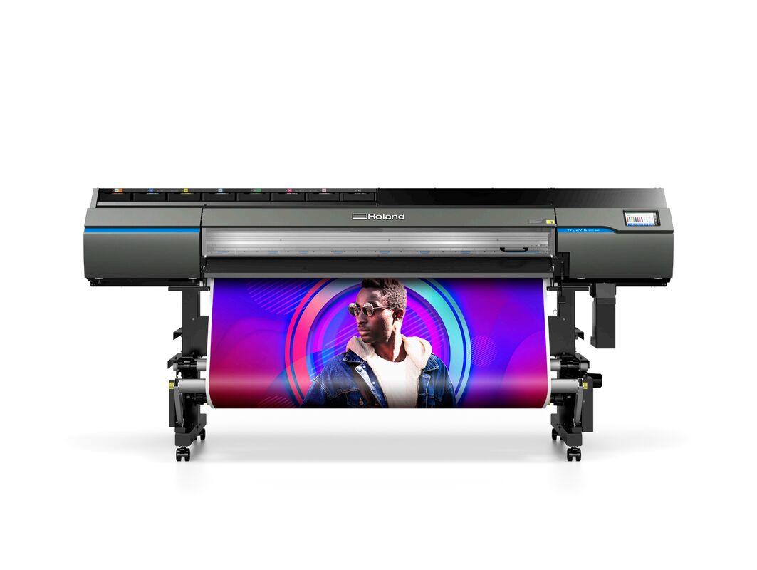 Roland TrueVIS VG3 Series Eco Solvent Inkjet Printer with 8-Color Ink Configuration and Integrated Print/Cut Design Featuring 7-inch Touchscreen Control