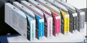 Eco-Sol MAX and Eco-Sol Max 2 Inks for VersaSTUDIO BN-20 and BN2-20 series desktop printer/cutters, plus legacy devices such as SOLJET and VersaCAMM series printers.