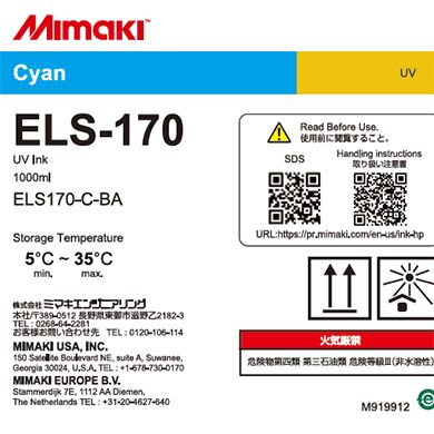 Mimaki ELS-170 UV Curable Ink 1L Bottle GREENGUARD Gold Certified for UJ330H-160 UJV300DTF-75 Printers