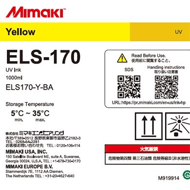 Mimaki ELS-170 UV Curable Ink 1L Bottle GREENGUARD Gold Certified for UJ330H-160 UJV300DTF-75 Printers
