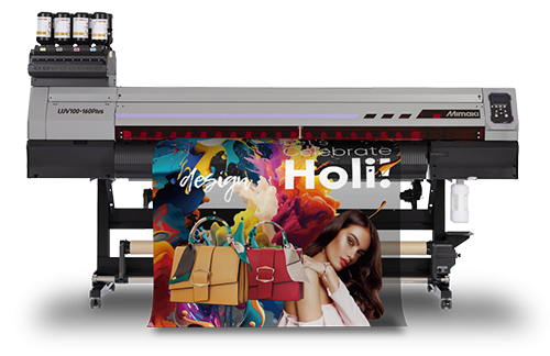Mimaki UJV100-160Plus LED-UV Curable Inkjet Printer with 1610mm Wide Format, Multi-layer Pull-back Printing, and Eco-friendly GREENGUARD Gold Certified UV Inks